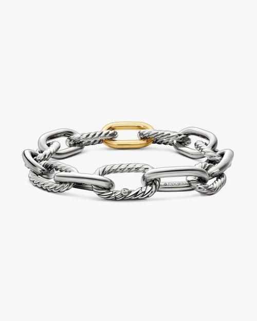 Womens DY Madison Chain Bracelet in Sterling Silver with 18K Yellow Gold, 11mm