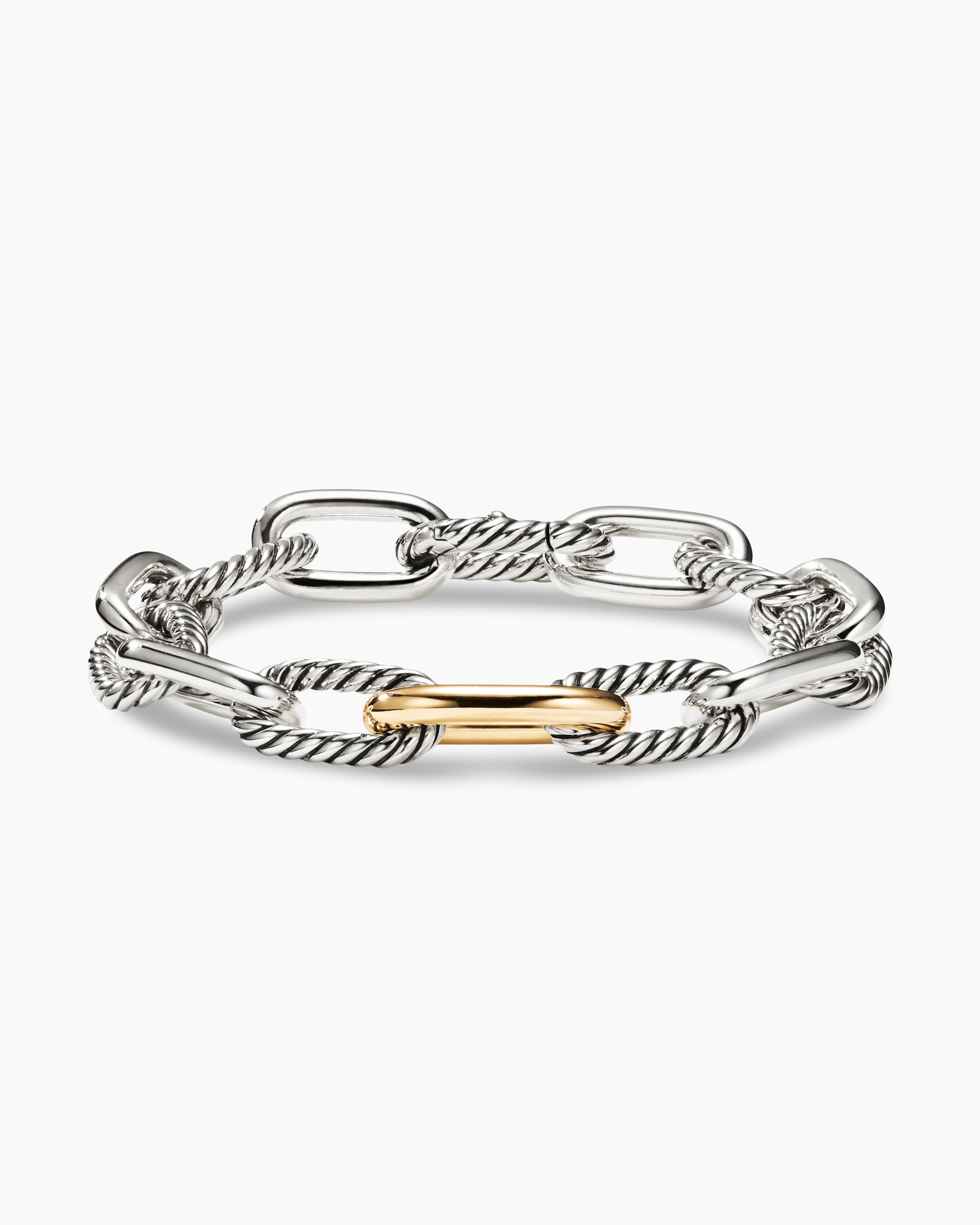 DY Madison Chain Bracelet in Sterling Silver with 18K Yellow Gold, 11mm