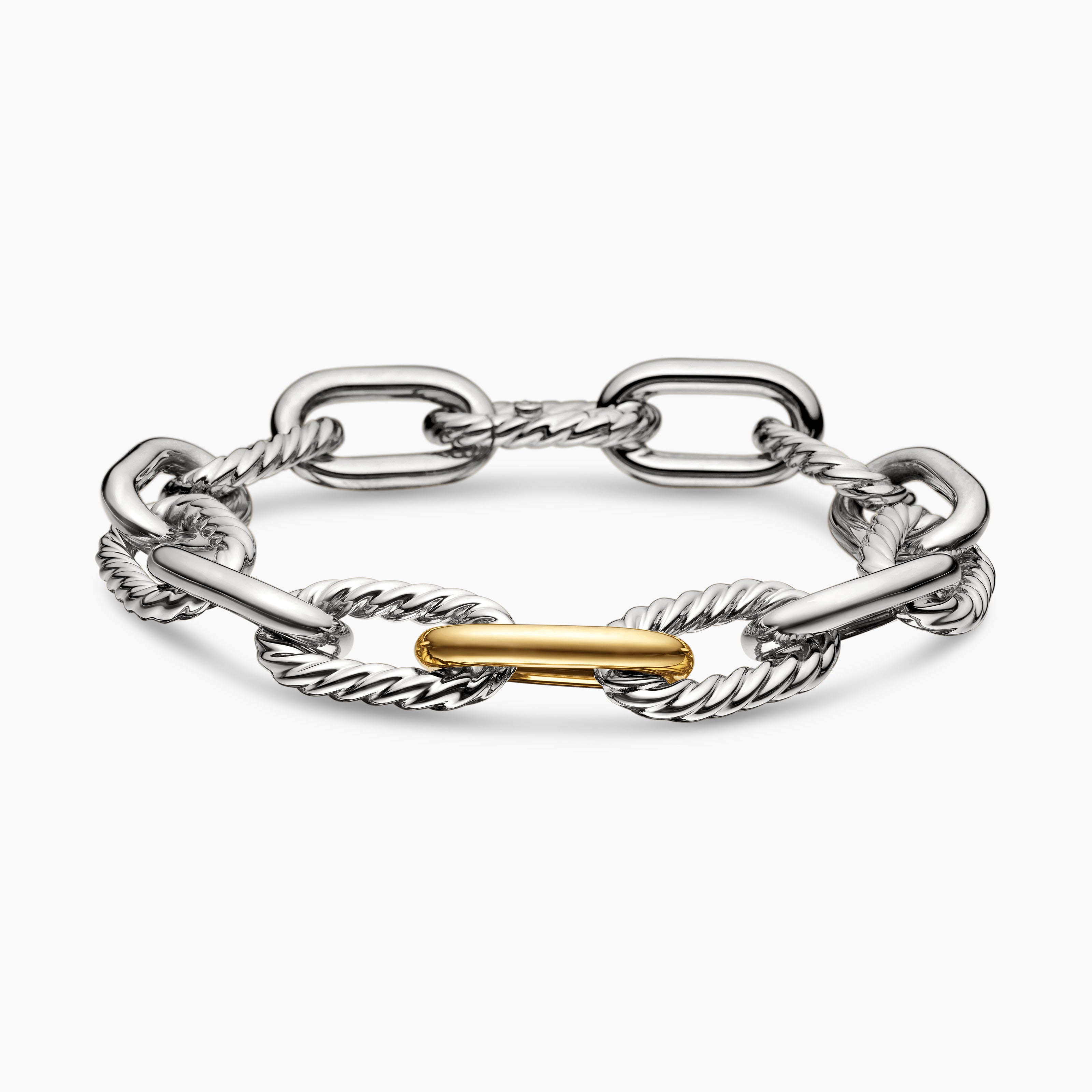 Womens DY Madison Chain Bracelet in Sterling Silver with 18K Yellow Gold, 11mm