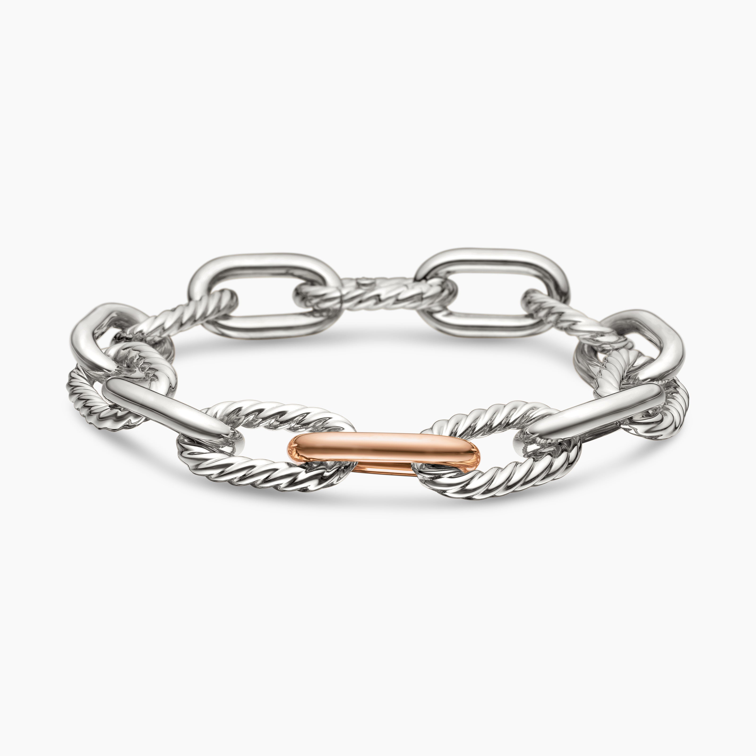 Womens DY Madison Chain Bracelet in Sterling Silver with 18K Rose Gold, 11mm