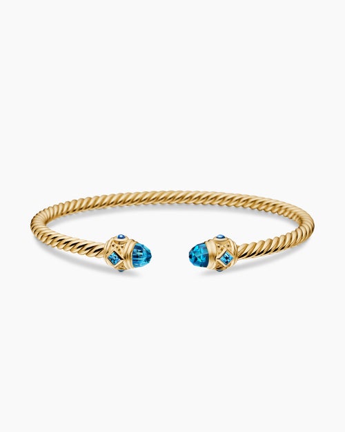 Womens Renaissance® Cablespira® Bracelet in 18K Yellow Gold with Hampton Blue Topaz, 3.5mm