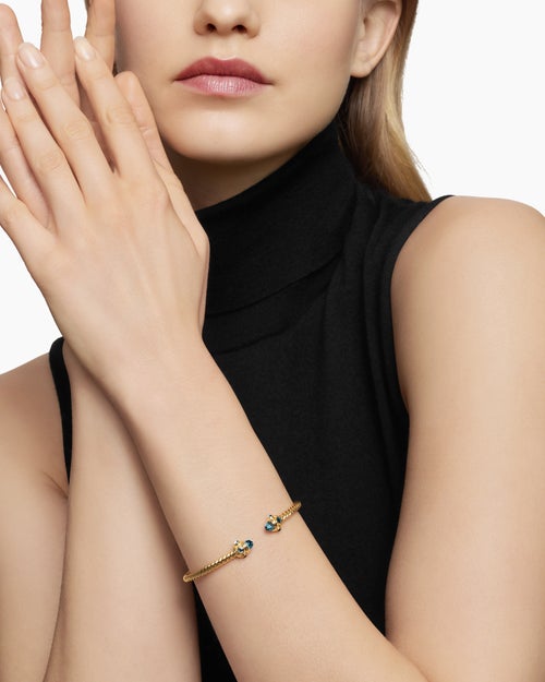 Womens Renaissance® Cablespira® Bracelet in 18K Yellow Gold with Hampton Blue Topaz, 3.5mm