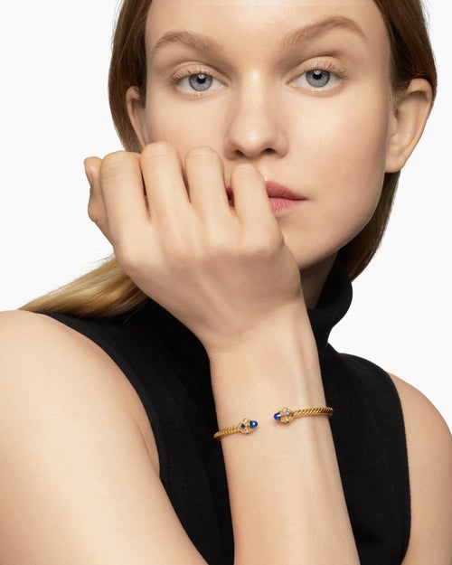 Womens Renaissance® Cablespira® Bracelet in 18K Yellow Gold with Blue Sapphires, 3.5mm
