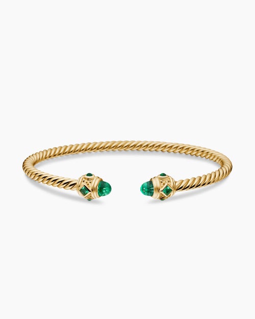 Womens Renaissance® Cablespira® Bracelet in 18K Yellow Gold with Emeralds, 3.5mm