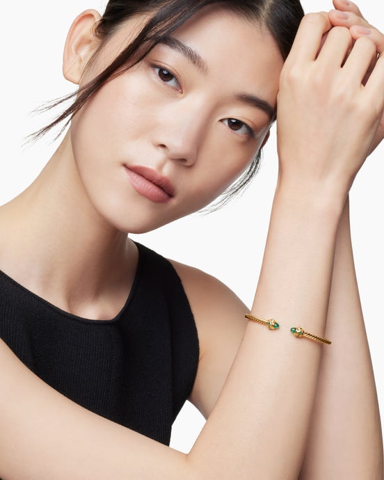 Renaissance® Cablespira Bracelet in 18K Yellow Gold with Emeralds, 3.5mm