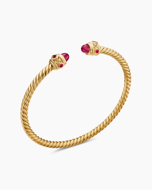Womens Renaissance® Cablespira® Bracelet in 18K Yellow Gold with Rubies, 3.5mm