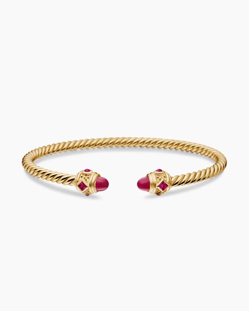 Womens Renaissance® Cablespira® Bracelet in 18K Yellow Gold with Rubies, 3.5mm