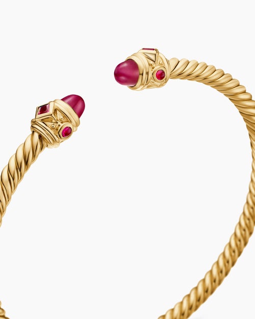 Womens Renaissance® Cablespira® Bracelet in 18K Yellow Gold with Rubies, 3.5mm