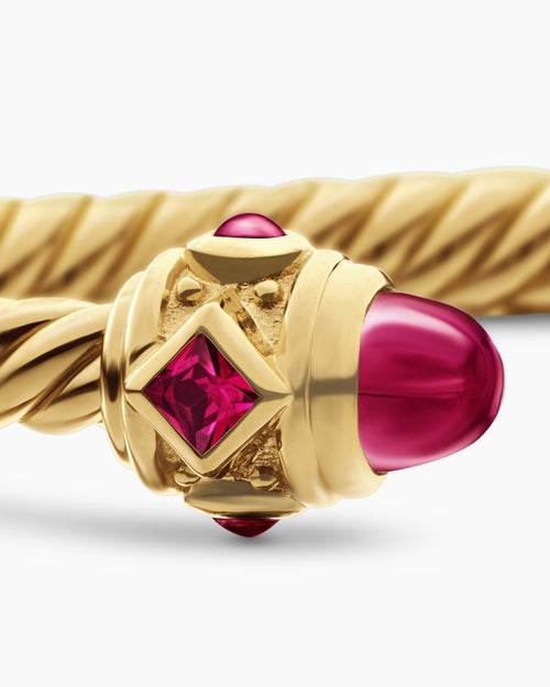Womens Renaissance® Cablespira® Bracelet in 18K Yellow Gold with Rubies, 3.5mm