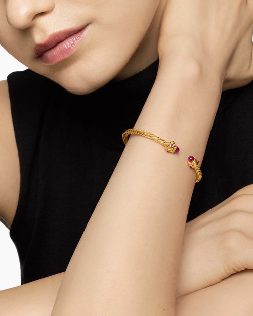 Womens Renaissance® Cablespira® Bracelet in 18K Yellow Gold with Rubies, 3.5mm