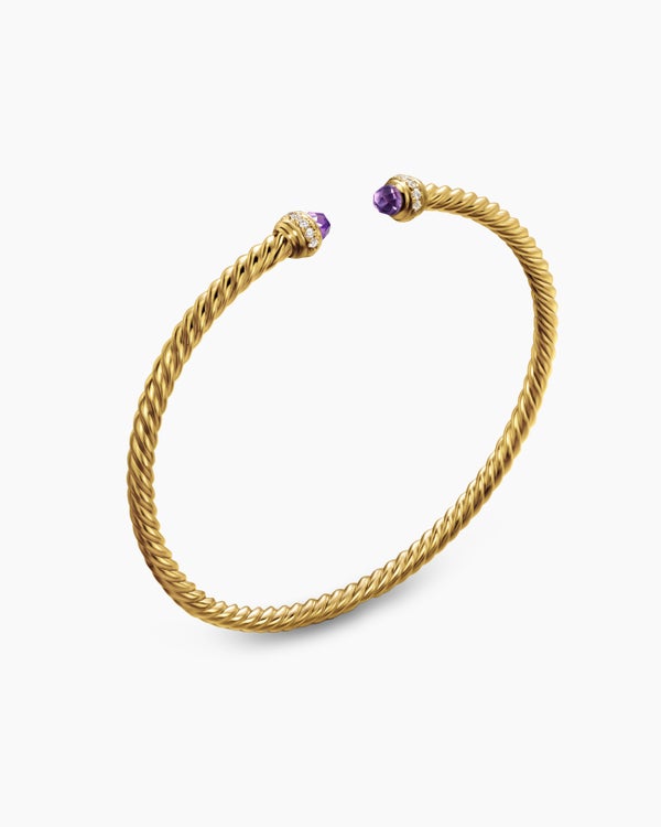 Classic Cablespira Bracelet in 18K Yellow Gold with Diamonds, 3mm