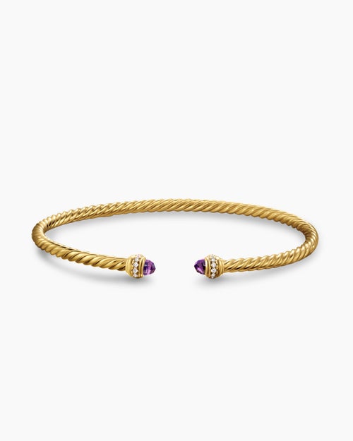 Womens Classic Cablespira Bracelet in 18K Yellow Gold with Diamonds, 3mm