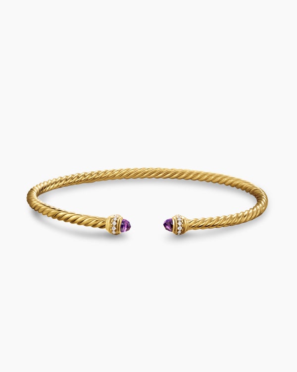 Classic Cablespira Bracelet in 18K Yellow Gold with Diamonds, 3mm