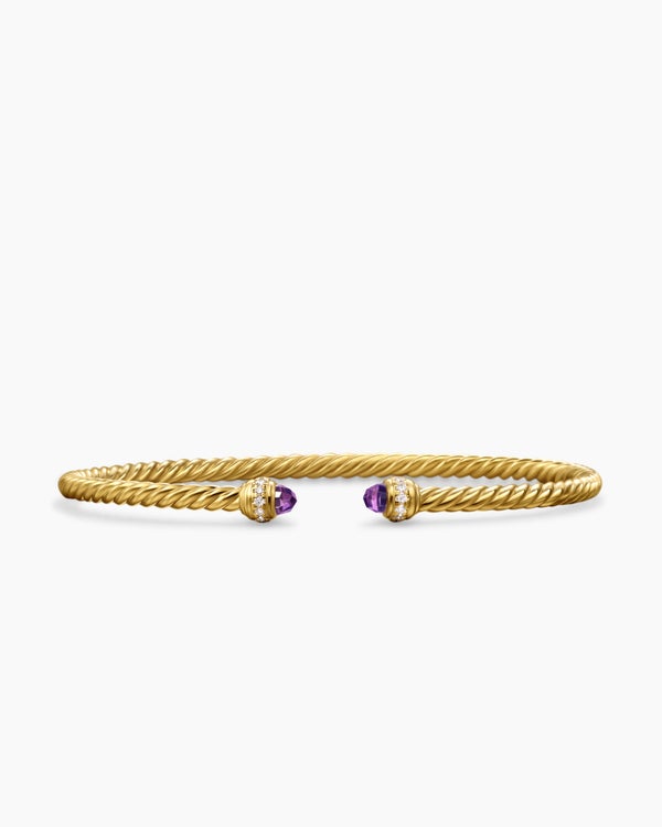 Classic Cablespira Bracelet in 18K Yellow Gold with Diamonds, 3mm