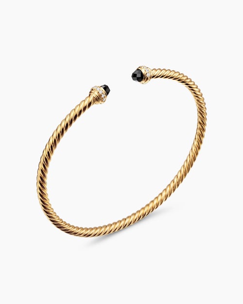 Womens Classic Cablespira Bracelet in 18K Yellow Gold with Diamonds, 3mm
