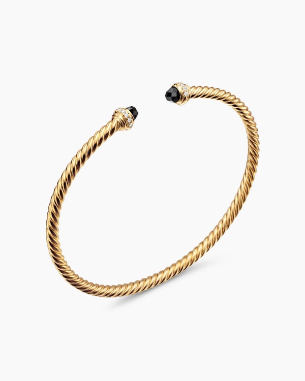 Classic Cablespira® Bracelet in 18K Yellow Gold with Black Onyx and Diamonds, 3mm