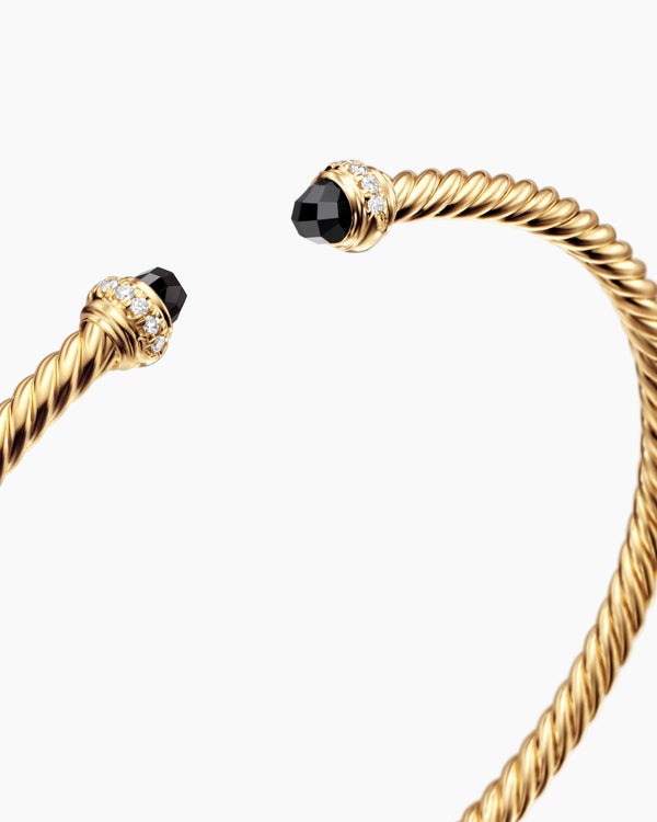 Classic Cablespira® Bracelet in 18K Yellow Gold with Black Onyx and Diamonds, 3mm