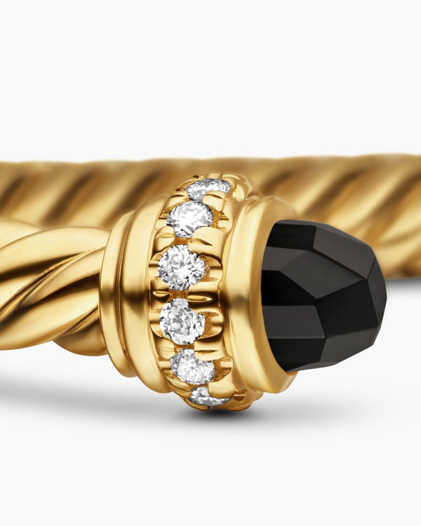 Classic Cablespira® Bracelet in 18K Yellow Gold with Black Onyx and Diamonds, 3mm