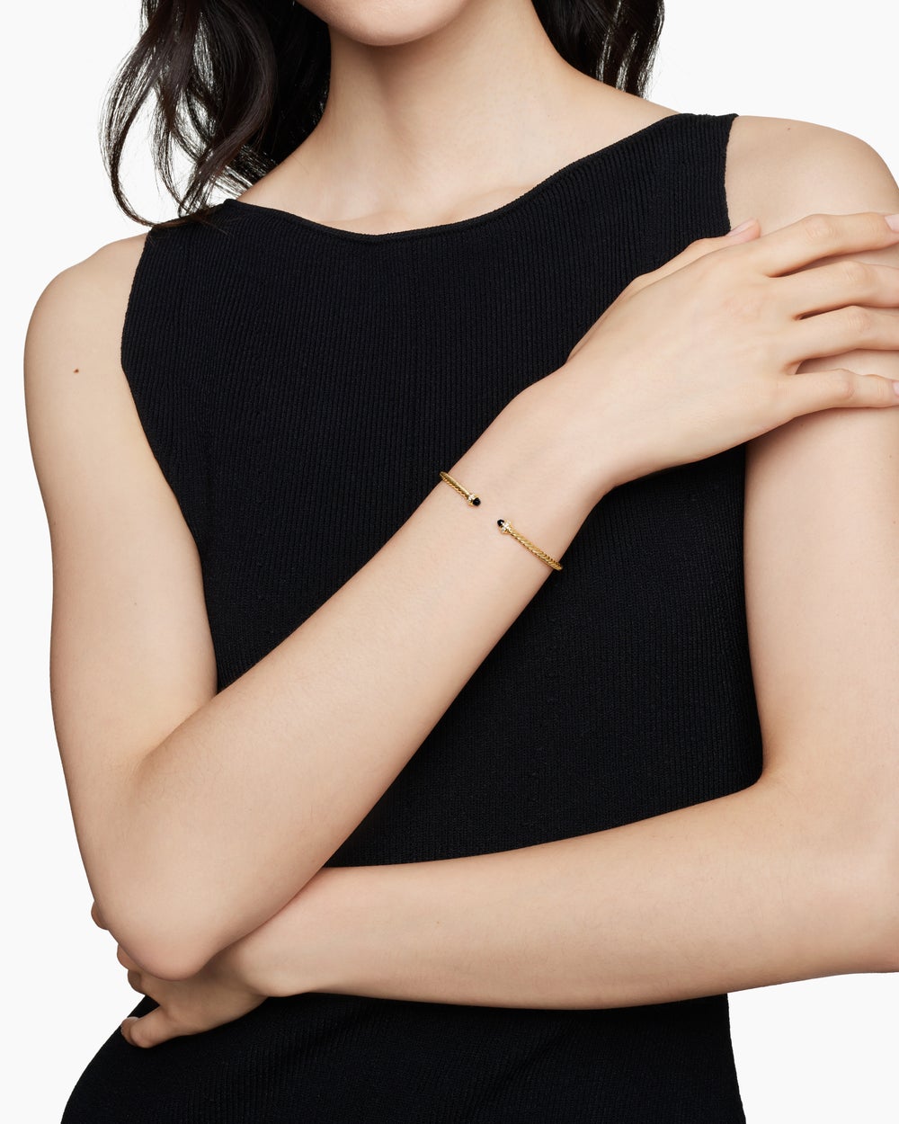 Womens Classic Cablespira® Bracelet in 18K Yellow Gold with Black Onyx and Diamonds, 3mm