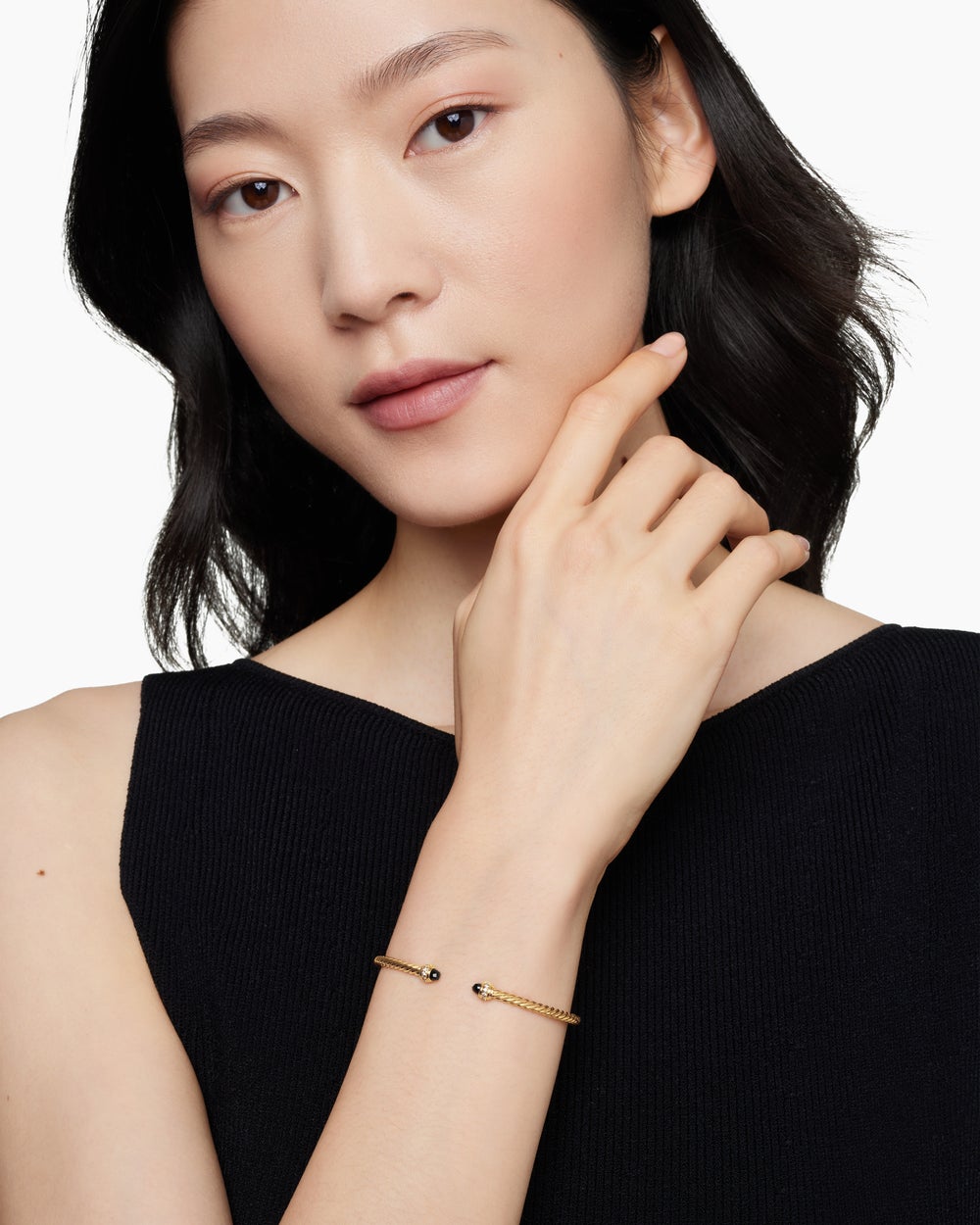 Womens Classic Cablespira® Bracelet in 18K Yellow Gold with Black Onyx and Diamonds, 3mm