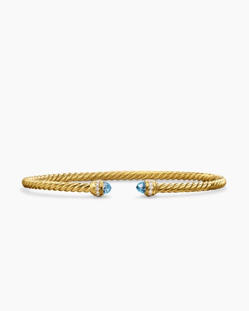 Womens Classic Cablespira Bracelet in 18K Yellow Gold with Diamonds, 3mm
