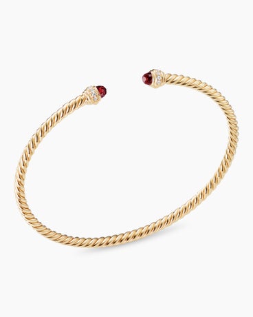 Classic Cablespira® Bracelet in 18K Yellow Gold with Garnets and Diamonds, 3mm