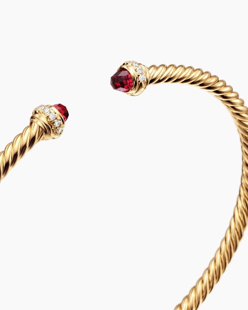Womens Classic Cablespira® Bracelet in 18K Yellow Gold with Garnets and Diamonds, 3mm