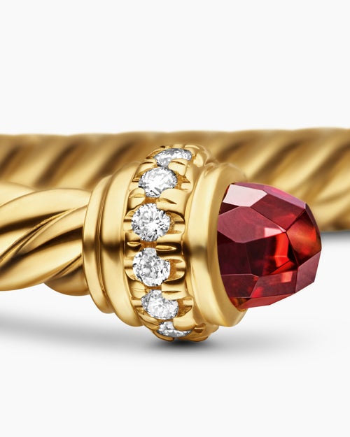 Womens Classic Cablespira® Bracelet in 18K Yellow Gold with Garnets and Diamonds, 3mm