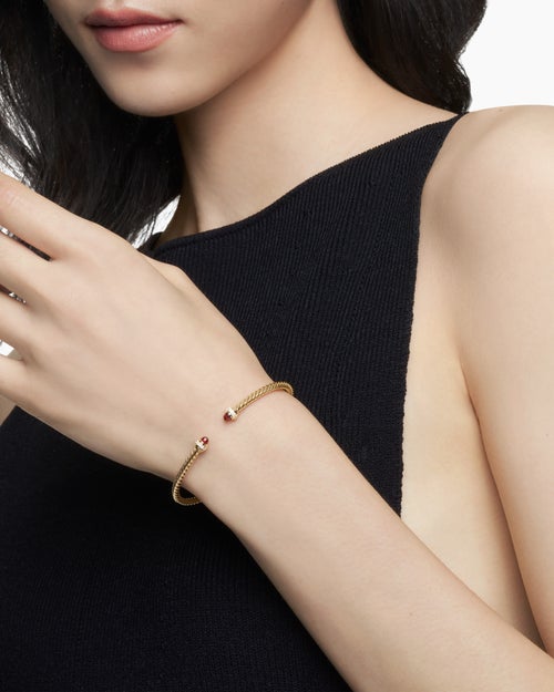 Womens Classic Cablespira® Bracelet in 18K Yellow Gold with Garnets and Diamonds, 3mm