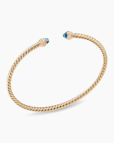 Classic Cablespira® Bracelet in 18K Yellow Gold with Hampton Blue Topaz and Diamonds, 3mm