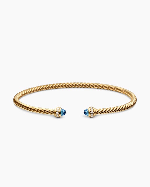Womens Classic Cablespira Bracelet in 18K Yellow Gold with Diamonds, 3mm