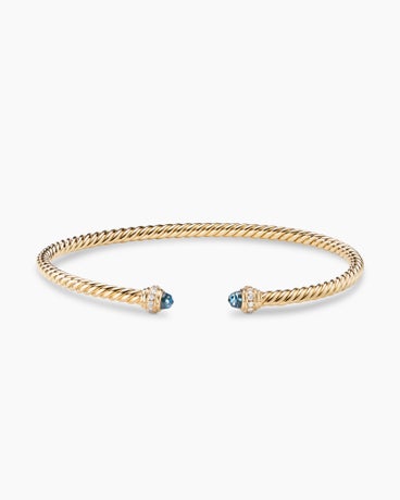 Classic Cablespira® Bracelet in 18K Yellow Gold with Hampton Blue Topaz and Diamonds, 3mm
