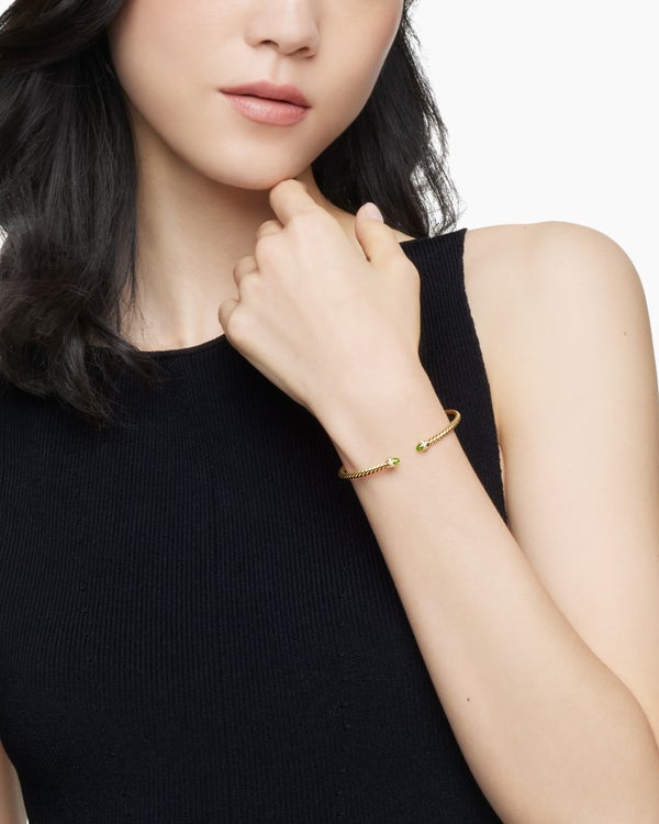 Classic Cablespira® Bracelet in 18K Yellow Gold with Peridot and Diamonds, 3mm