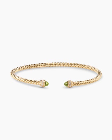 Classic Cablespira® Bracelet in 18K Yellow Gold with Peridot and Diamonds, 3mm