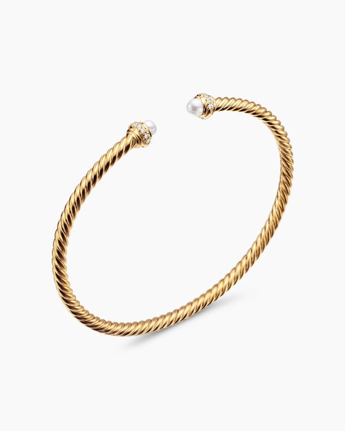Womens Classic Cablespira Bracelet in 18K Yellow Gold with Diamonds, 3mm