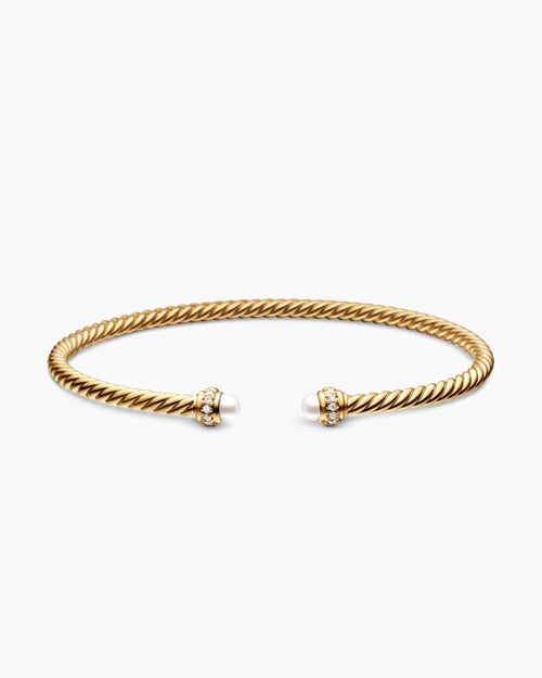Womens Classic Cablespira Bracelet in 18K Yellow Gold with Diamonds, 3mm