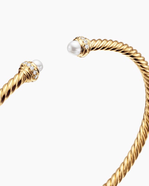 Womens Classic Cablespira Bracelet in 18K Yellow Gold with Diamonds, 3mm