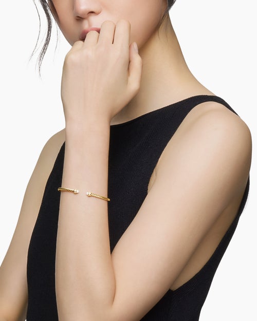 Womens Classic Cablespira Bracelet in 18K Yellow Gold with Diamonds, 3mm