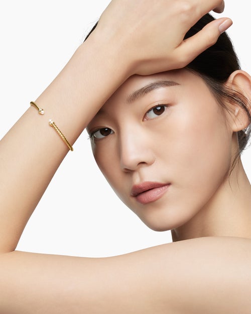 Womens Classic Cablespira Bracelet in 18K Yellow Gold with Diamonds, 3mm