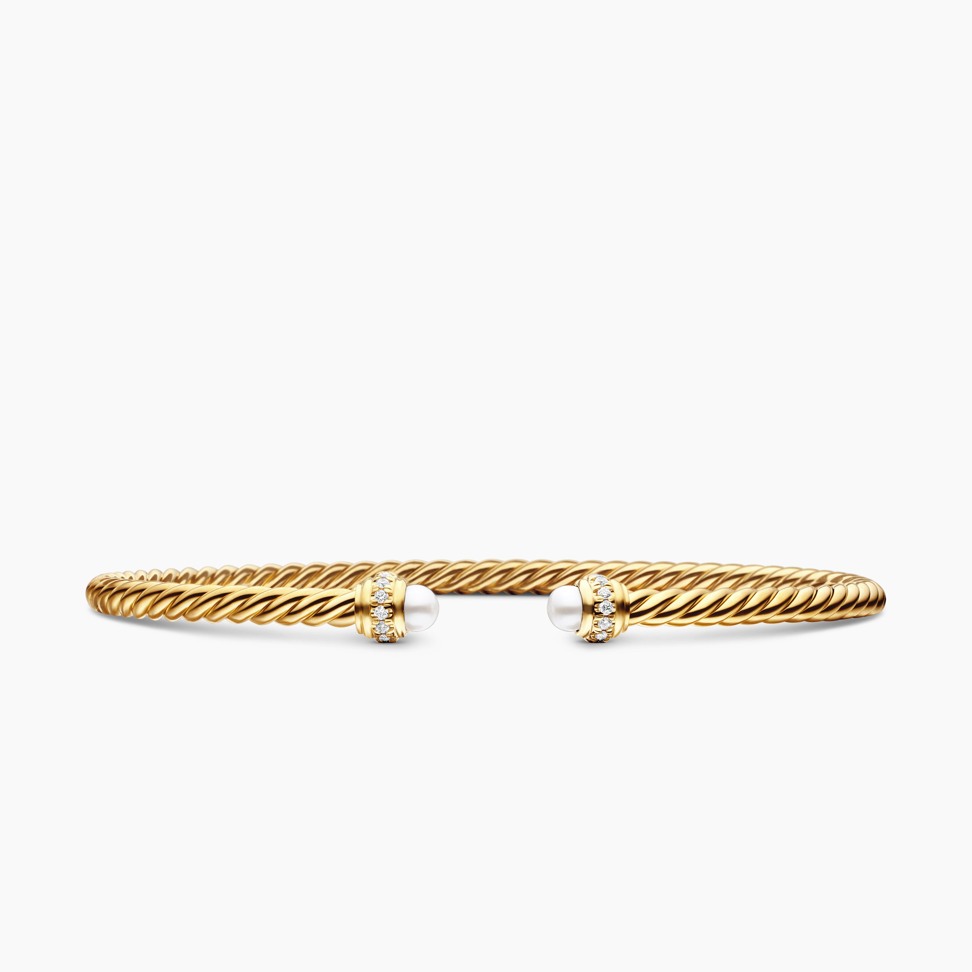 Womens Classic Cablespira Bracelet in 18K Yellow Gold with Diamonds, 3mm