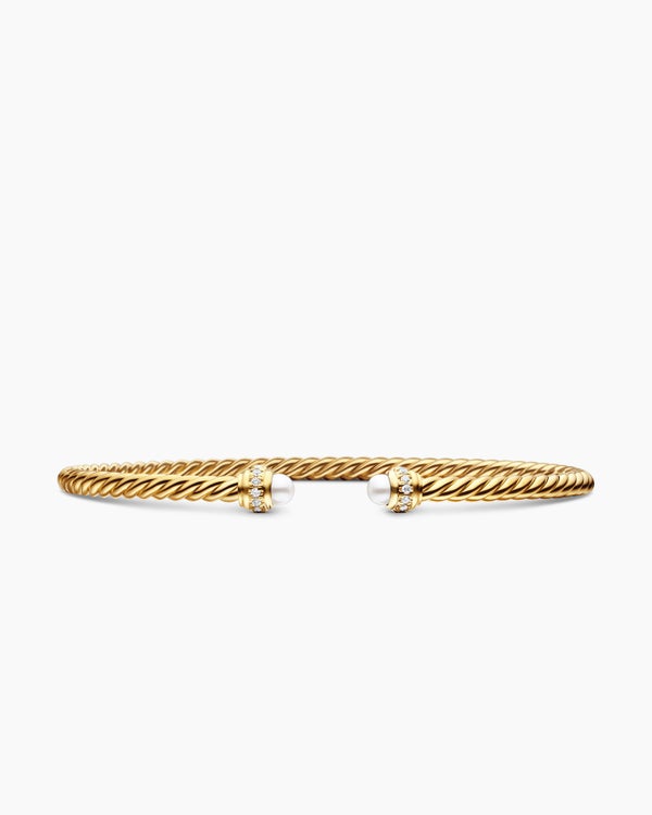 Classic Cablespira® Bracelet in 18K Yellow Gold with Pearls and Diamonds, 3mm