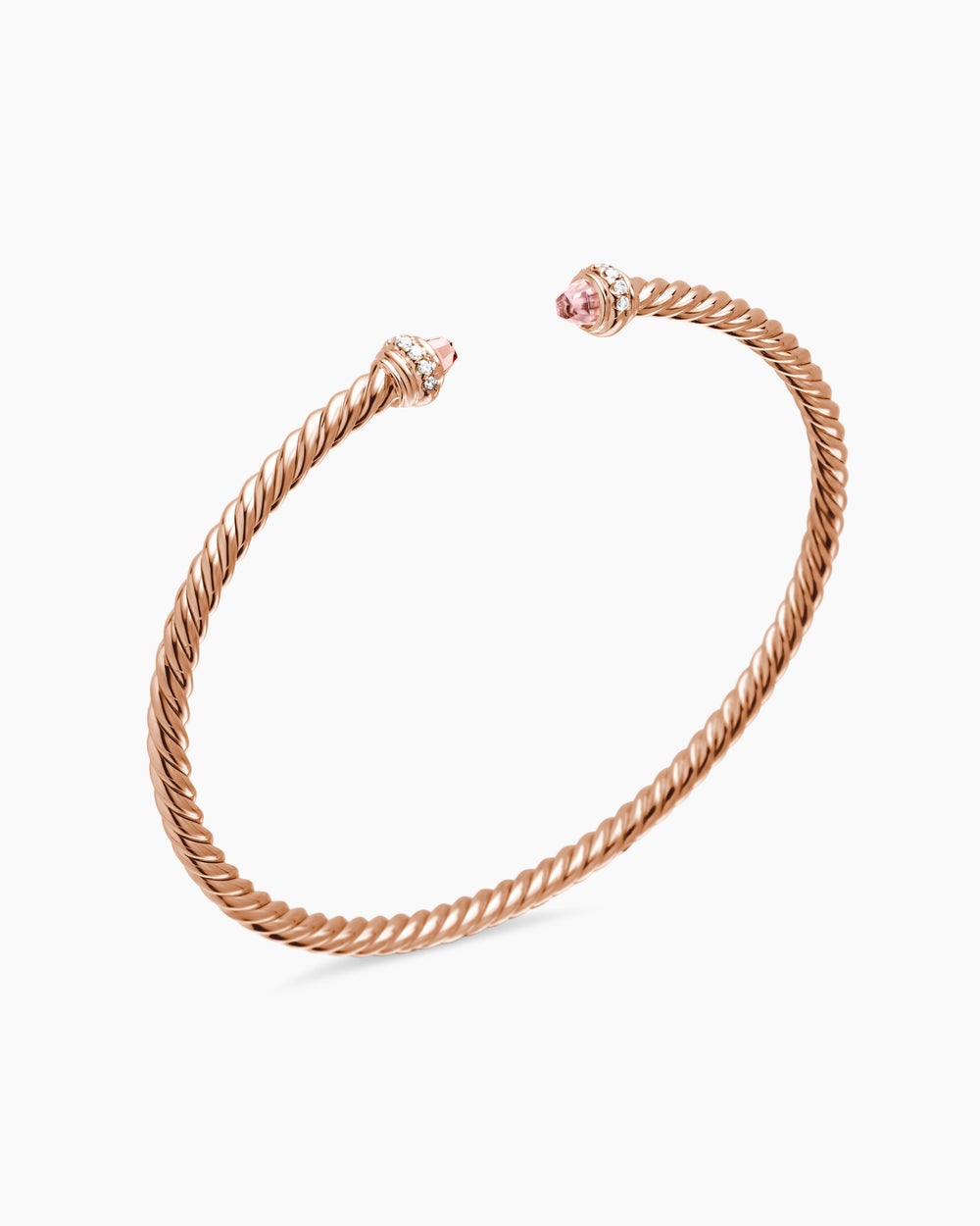 Womens Classic Cablespira® Bracelet in 18ct Rose Gold with Morganite and Diamonds, 3mm