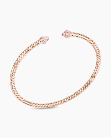 Classic Cablespira® Bracelet in 18K Rose Gold with Morganite and Diamonds, 3mm