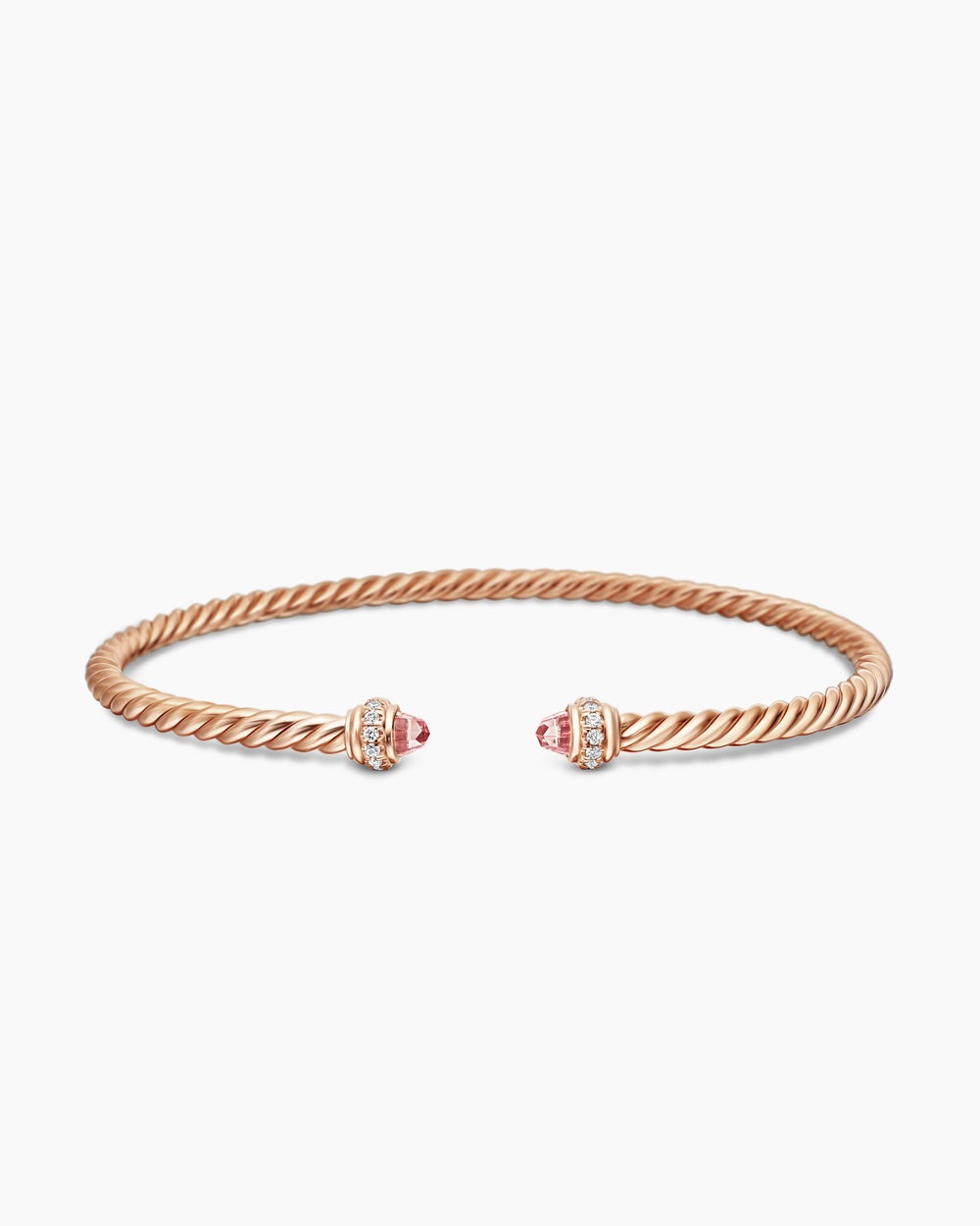 Womens Classic Cablespira® Bracelet in 18ct Rose Gold with Morganite and Diamonds, 3mm