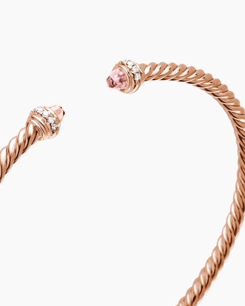 Womens Classic Cablespira® Bracelet in 18K Rose Gold with Morganite and Diamonds, 3mm