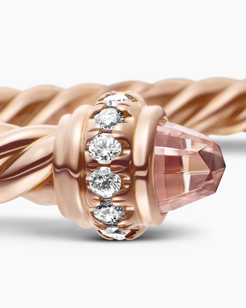 Womens Classic Cablespira® Bracelet in 18K Rose Gold with Morganite and Diamonds, 3mm