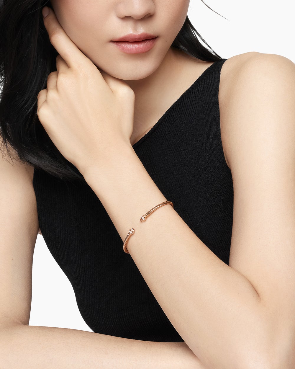 Womens Classic Cablespira® Bracelet in 18ct Rose Gold with Morganite and Diamonds, 3mm