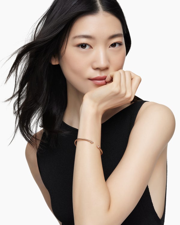 Classic Cablespira® Bracelet in 18K Rose Gold with Morganite and Diamonds, 3mm