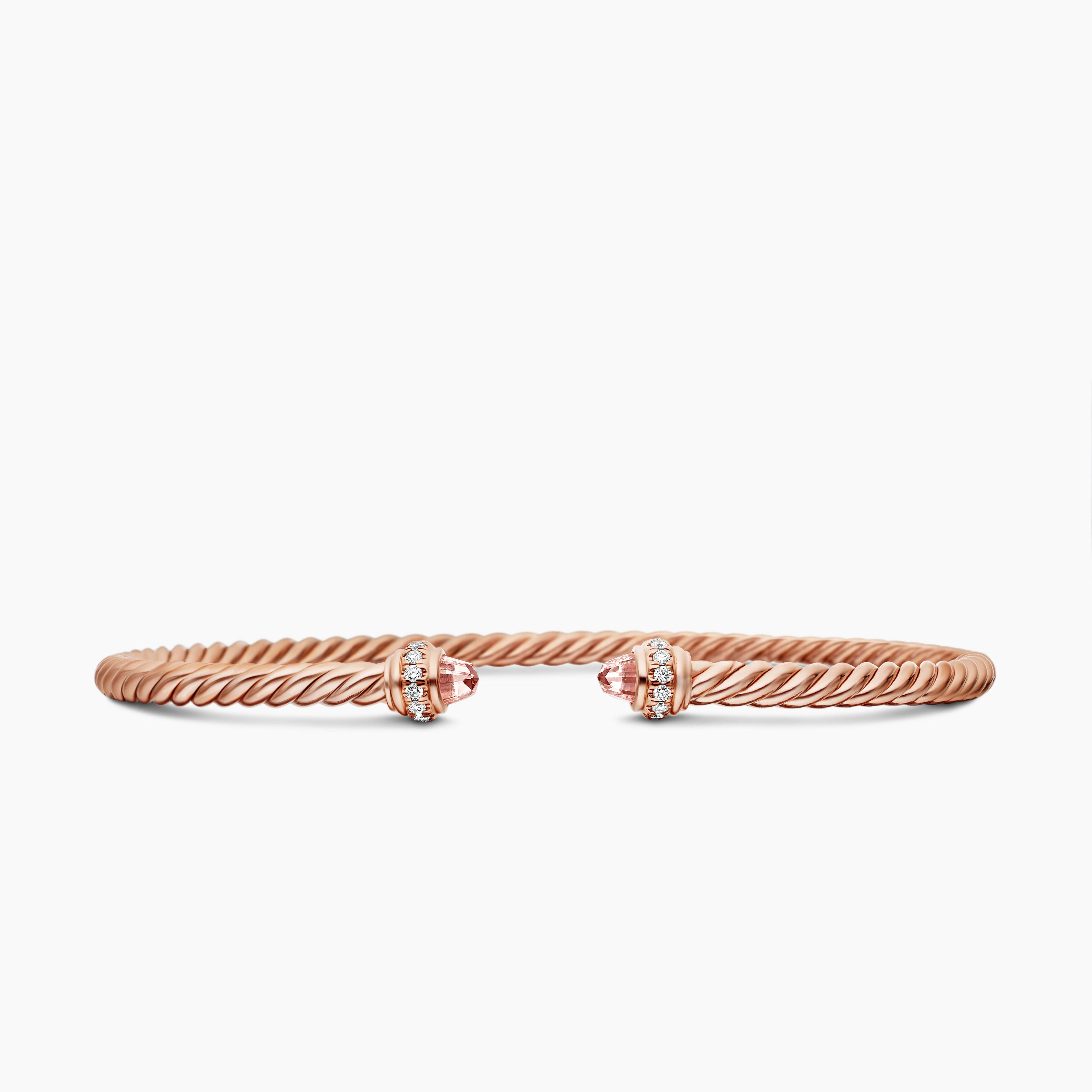 Womens Classic Cablespira Bracelet in 18K Rose Gold with Diamonds, 3mm