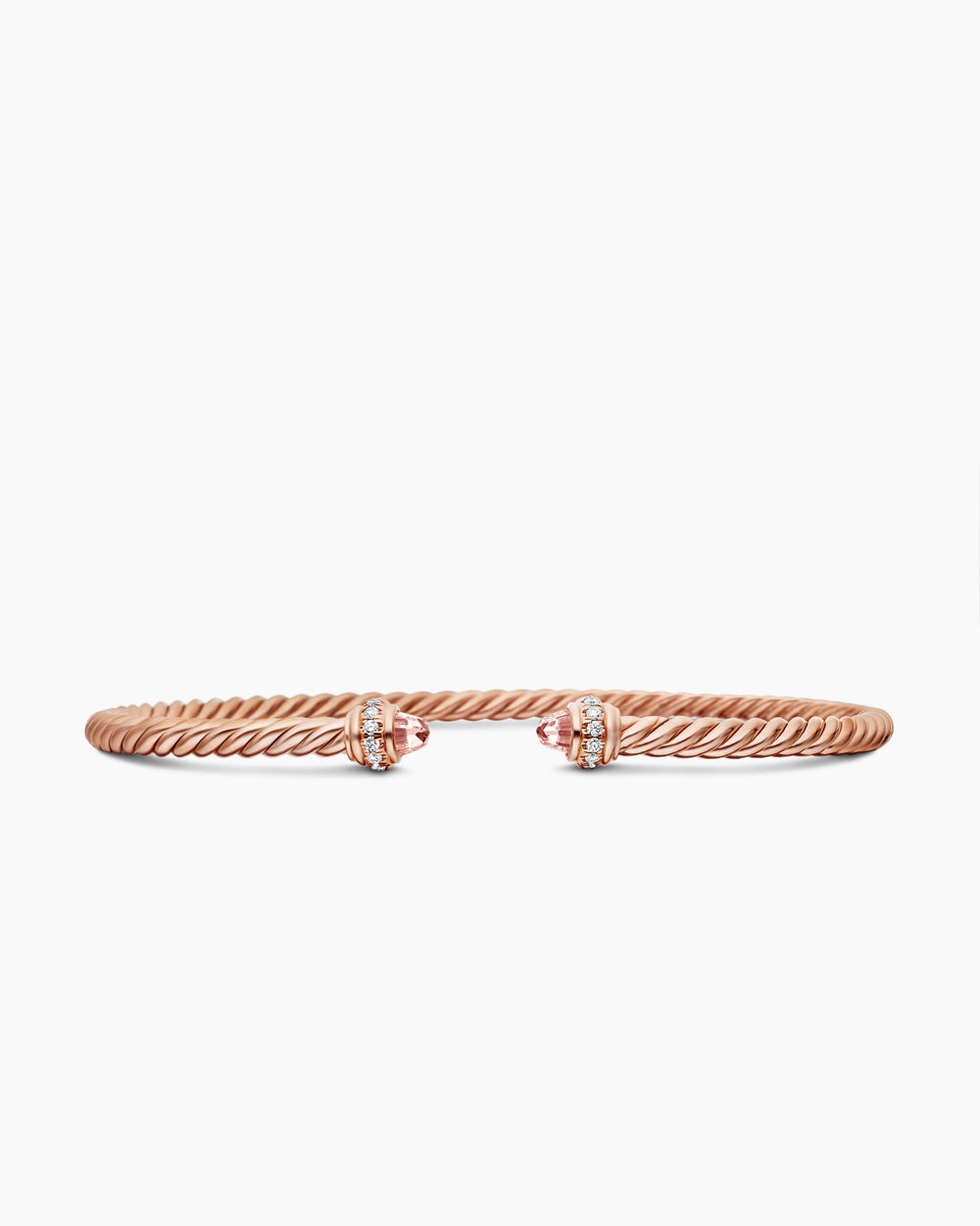 Womens Classic Cablespira® Bracelet in 18ct Rose Gold with Morganite and Diamonds, 3mm